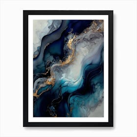Abstract Blue And Gold Marble Painting Art Print