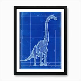 Brachiosaurus Dinosaur Blue Print Sketch 3 Art Print