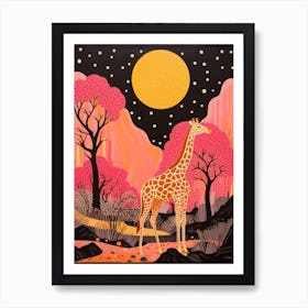 Giraffe In The Trees Cute Pink Patterns 6 Art Print