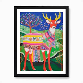 Maximalist Animal Painting White Tailed Deer 1 Art Print