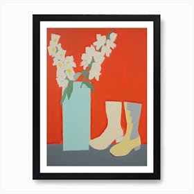 A Painting Of Cowboy Boots With Snapdragon Flowers, Pop Art Style 1 Art Print