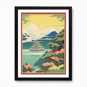Lake Ashi, Japan Vintage Travel Art 3 Art Print