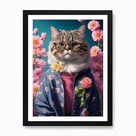 Funny Cat Wearing Jackets And Glasses Cool Art Print