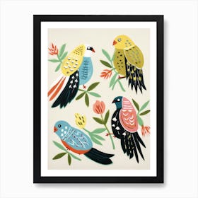 Folk Style Bird Painting Budgerigar 2 Art Print