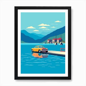 A Hammer Car In The Lake Como Italy Illustration 2 Art Print