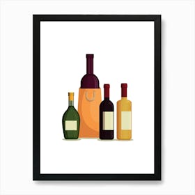 Wine Bottles Isolated On White Background Art Print
