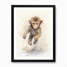 Monkey Painting Running Watercolour 3 Art Print