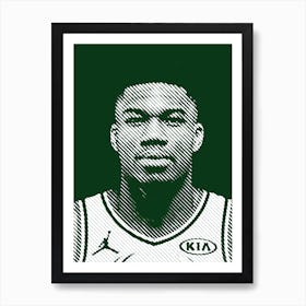 Giannis Antetokounmpo Basketball Player in Line Illustration Póster