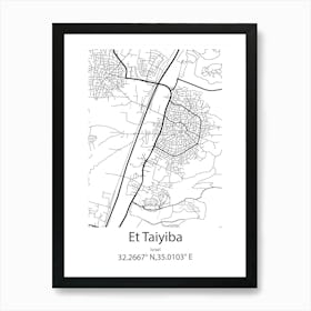 Et Taiyiba,Israel Minimalist Map Art Print