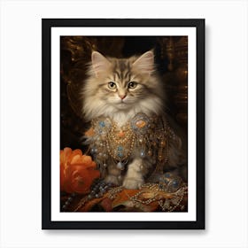 Kitten With Jewels Rococo Style 3 Art Print