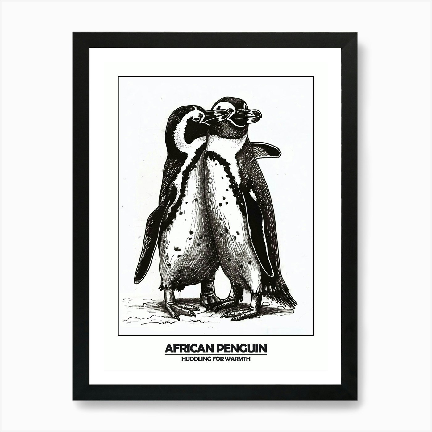 Penguin Huddling For Warmth Poster Framed Wall Art Poster Canvas Print Picture - Picture 2 of 4