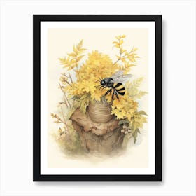 American Bumble Bee Beehive Watercolour Illustration 3 Art Print