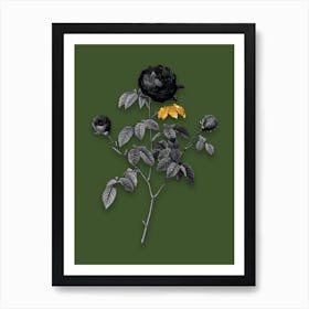 Vintage Agatha Rose in Bloom Black and White Gold Leaf Floral Art on Olive Green n.0587 Art Print