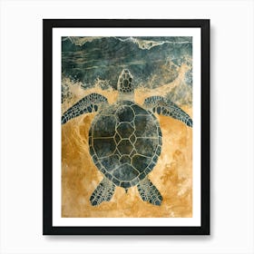 Sea Turtle & The Waves Vintage Illustration 3 Art Print