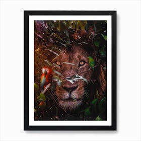 Lion Hidden In The Leaves Art Print