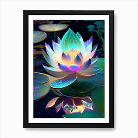 Lotus Flower In Garden Holographic 2 Art Print