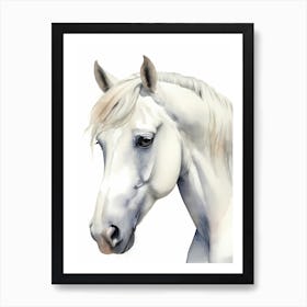 Floral White Horse Watercolor Painting (23) Art Print