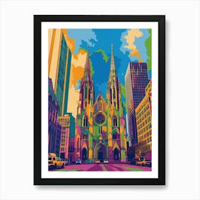 St Patricks Cathedral New York Colourful Silkscreen Illustration 2 Art Print