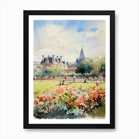 Tuileries Garden France Watercolour Painting 1  Art Print