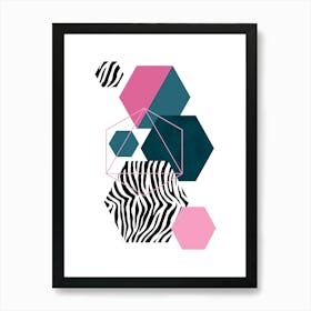 Teal and Pink Zebra Hexagon Art Art Print