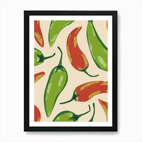 Red & Green Chilli Pattern Illustration 2 Art Print