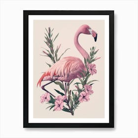 Chilean Flamingo Oleander Minimalist Illustration 2 Art Print