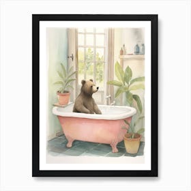 Teddy Bear Painting On A Bathtub Watercolour 1 Art Print