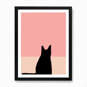 Cat Silhouette Pink Art Print