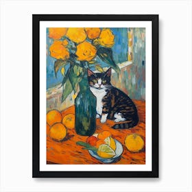 Still Life Of Bouvardia With A Cat 2 Art Print