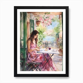 At A Cafe In Antalya Turkey Watercolour Art Print