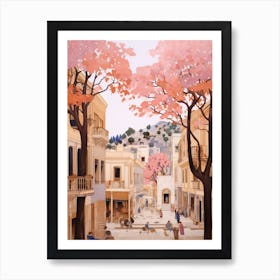 Izmir Turkey 3 Vintage Pink Travel Illustration Art Print