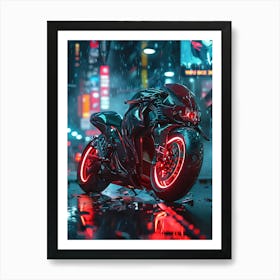 Motorcycle In The Rain Art Print