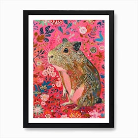 Floral Animal Painting Guinea Pig 4 Art Print