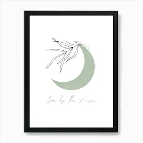 Love By the Moon in Sage Green, Boho, Floral Line Art Print