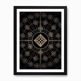 Geometric Glyph Radial Array in Glitter Gold on Black n.0185 Art Print