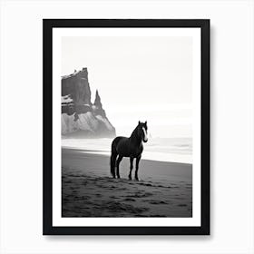 A Horse Oil Painting In Reynisfjara Beach, Iceland, Portrait 1 Art Print