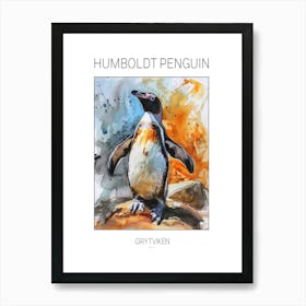Humboldt Penguin Grytviken Watercolour Painting 3 Poster Art Print