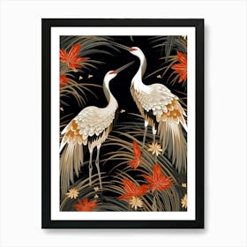 Black And Red Cranes 1 Vintage Japanese Botanical Art Print