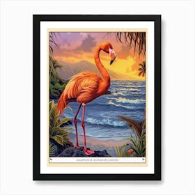 Greater Flamingo Galapagos Islands Ecuador Tropical Illustration 8 Poster Art Print