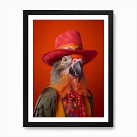 Macaw Parrot In Hat Art Print