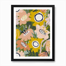 Papercut Flowers Green Art Print