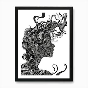 Portrait Of A Woman With Hair Art Print