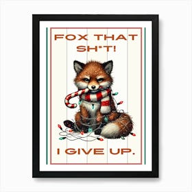 Fox in Christmas Lights White Art Print