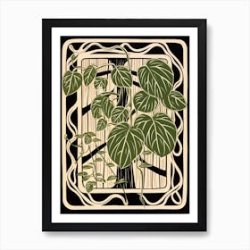 B&W Plant Illustration Philodendron 2 Art Print
