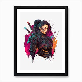 Cyberpunk female samurai Art Print