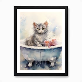 Selkirk Cat In Bathtub Botanical Bathroom 3 Art Print