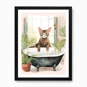 Oriental Shorthair Cat In Bathtub Botanical Bathroom 2 Art Print