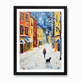 Cat In The Streets Of Rovaniemi   Finland Swith Snow 3 Art Print