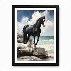 A Horse Oil Painting In Tulum Beach, Mexico, Portrait 2 Art Print