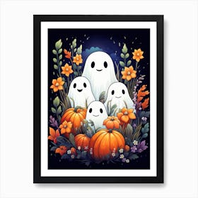 Cute Bedsheet Ghost, Botanical Halloween Watercolour 83 Art Print